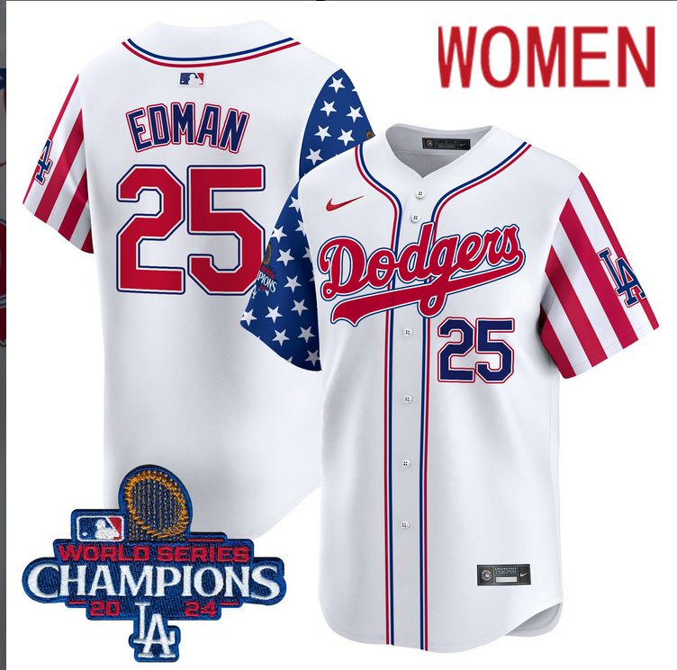 Women MLB Los Angeles Dodgers #25 Edman American Style white 2024 World Series Champions  Limited Jersey